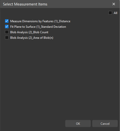 select output measurement items