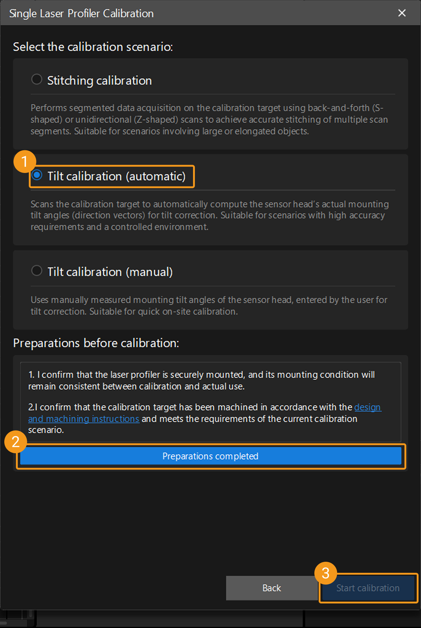 select auto tilt calib