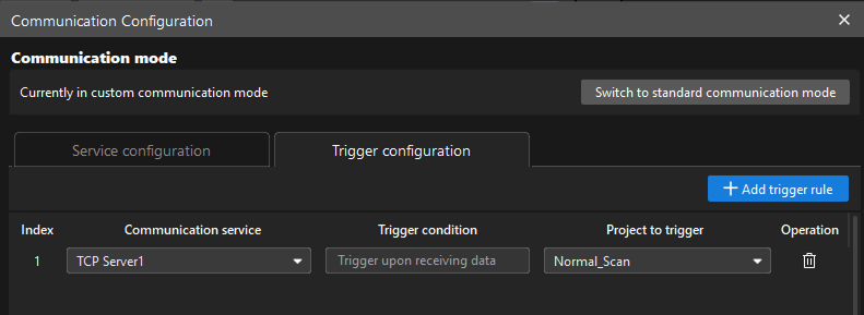 config custom trigger tcp