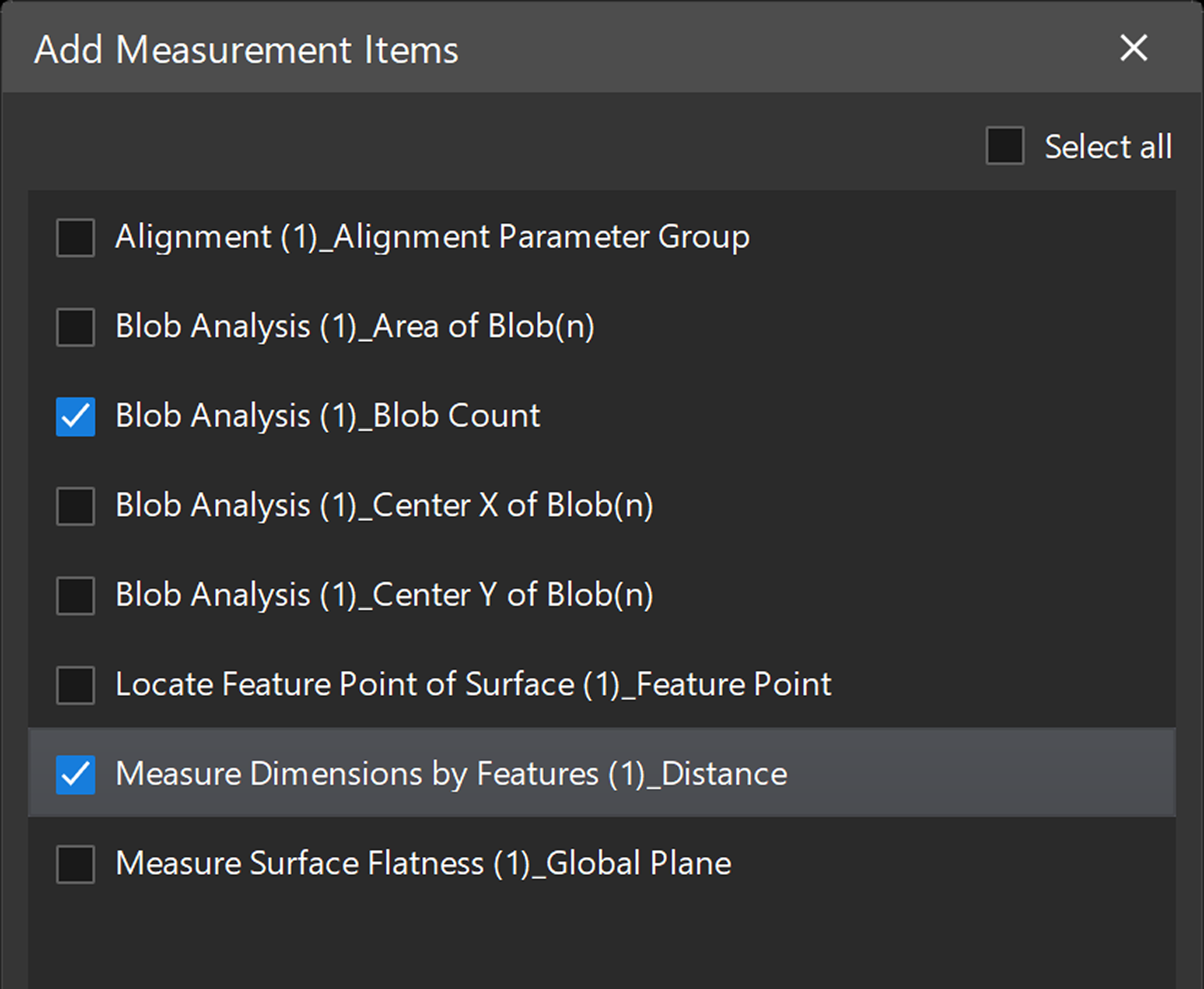 add measurement items