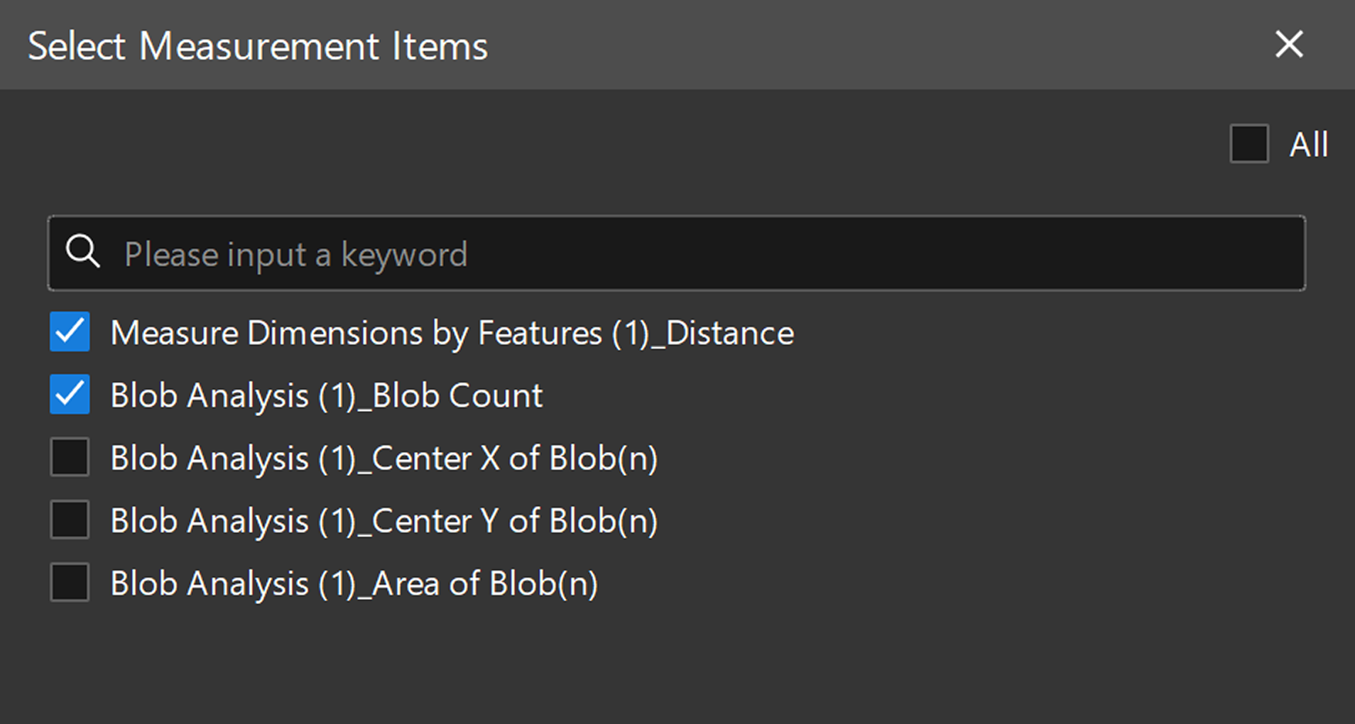 select output measurement items