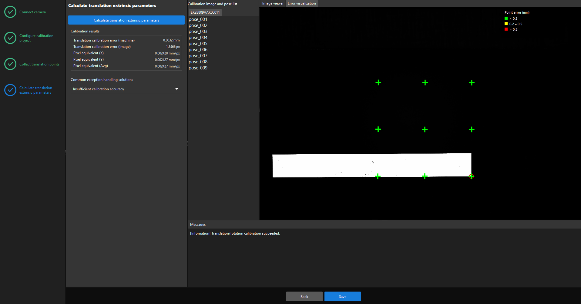 translation calibration result