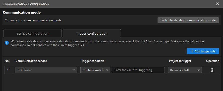 config custom trigger tcp