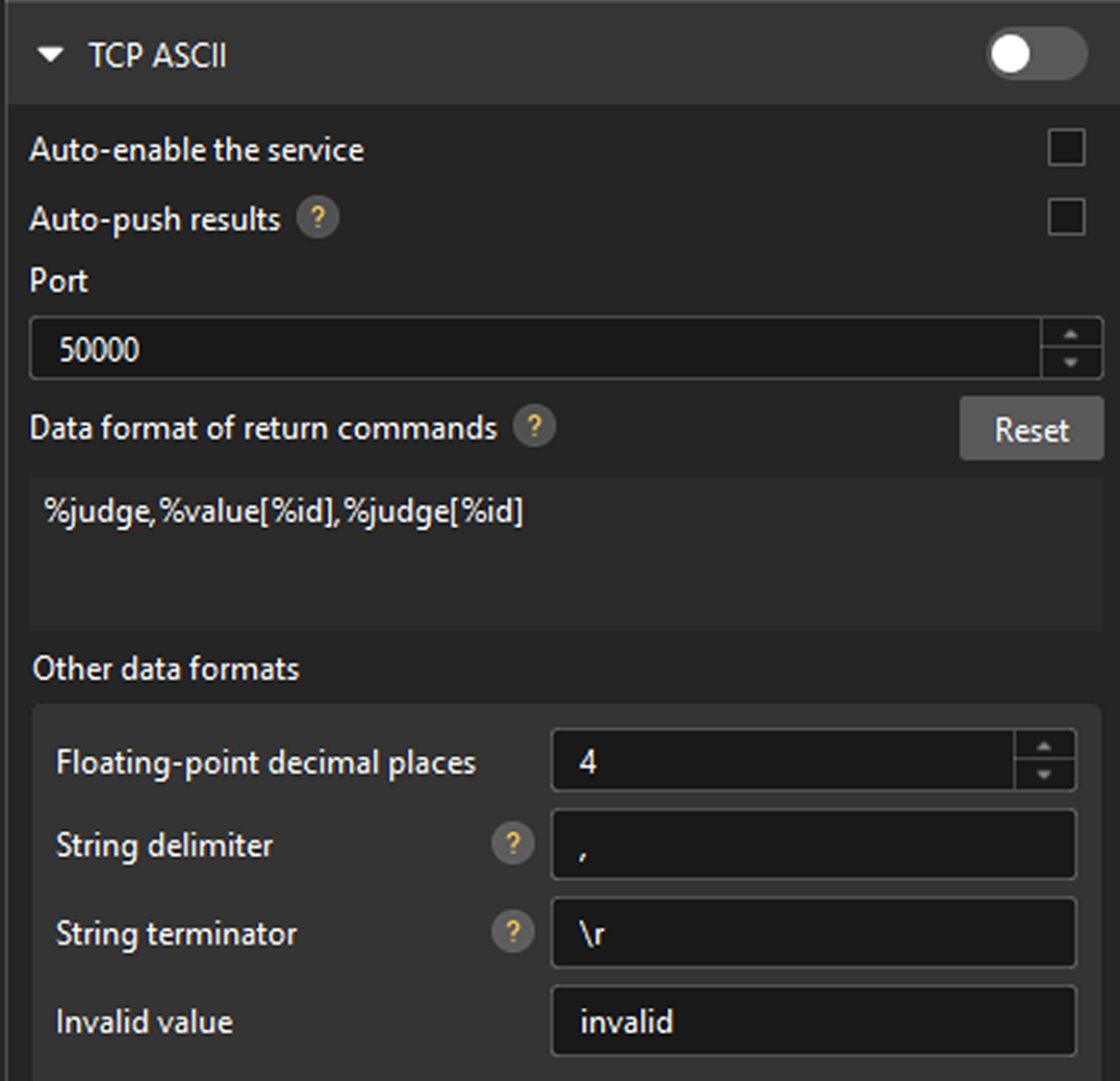 config tcp ascii
