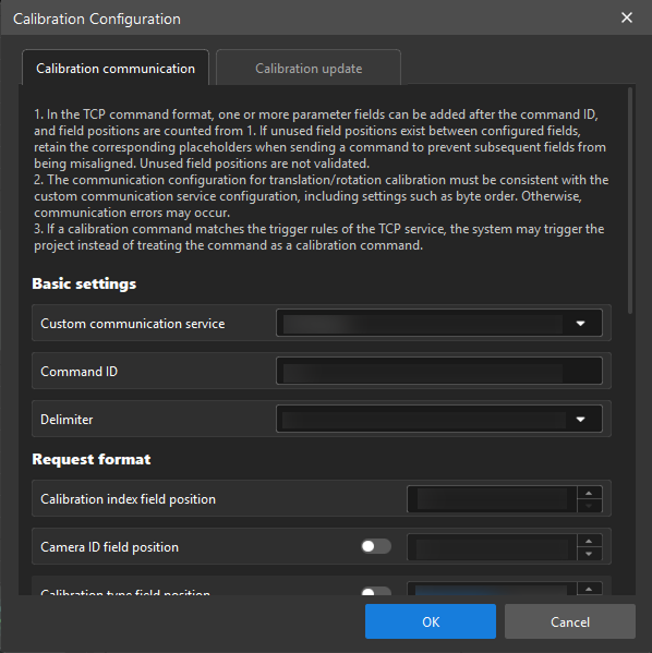 tcp calibration communication