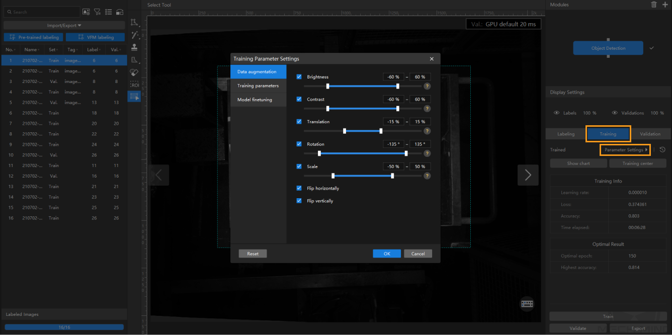 training parameters configuration