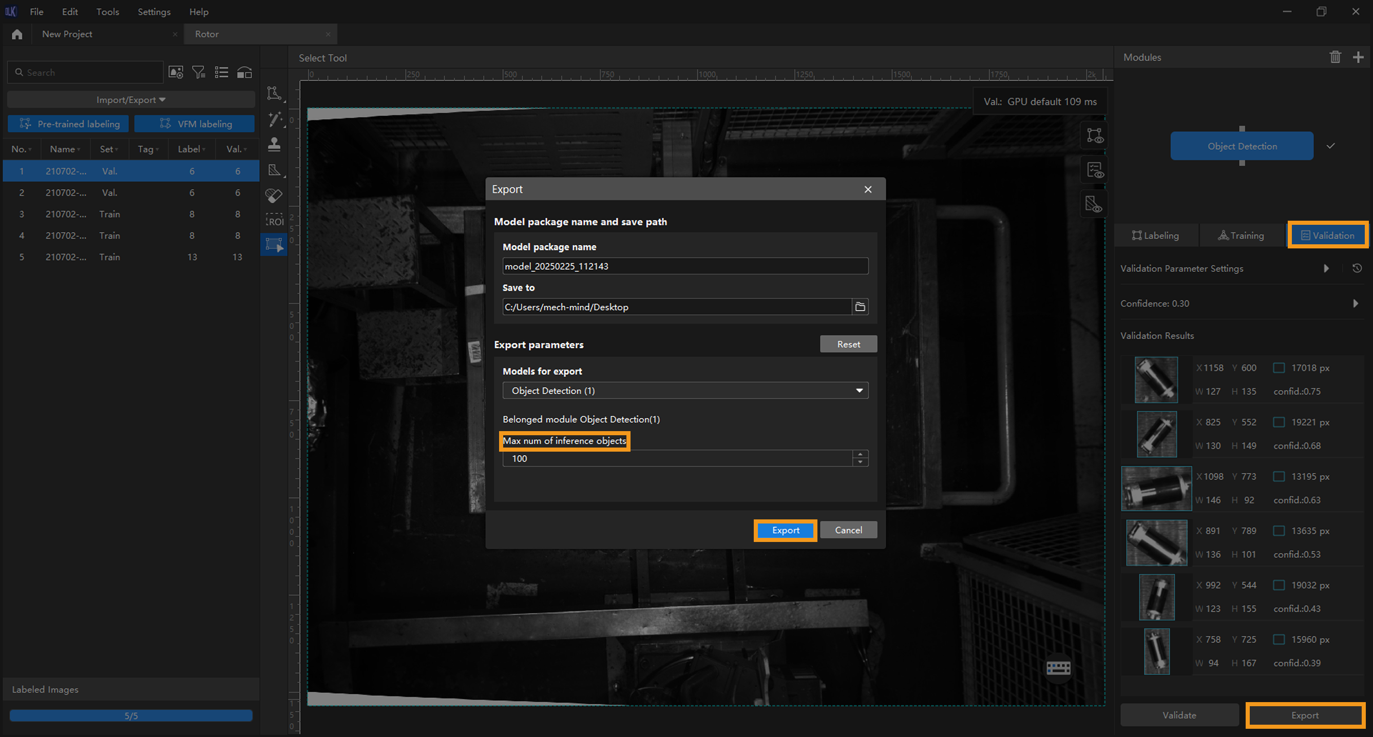 example projects export model