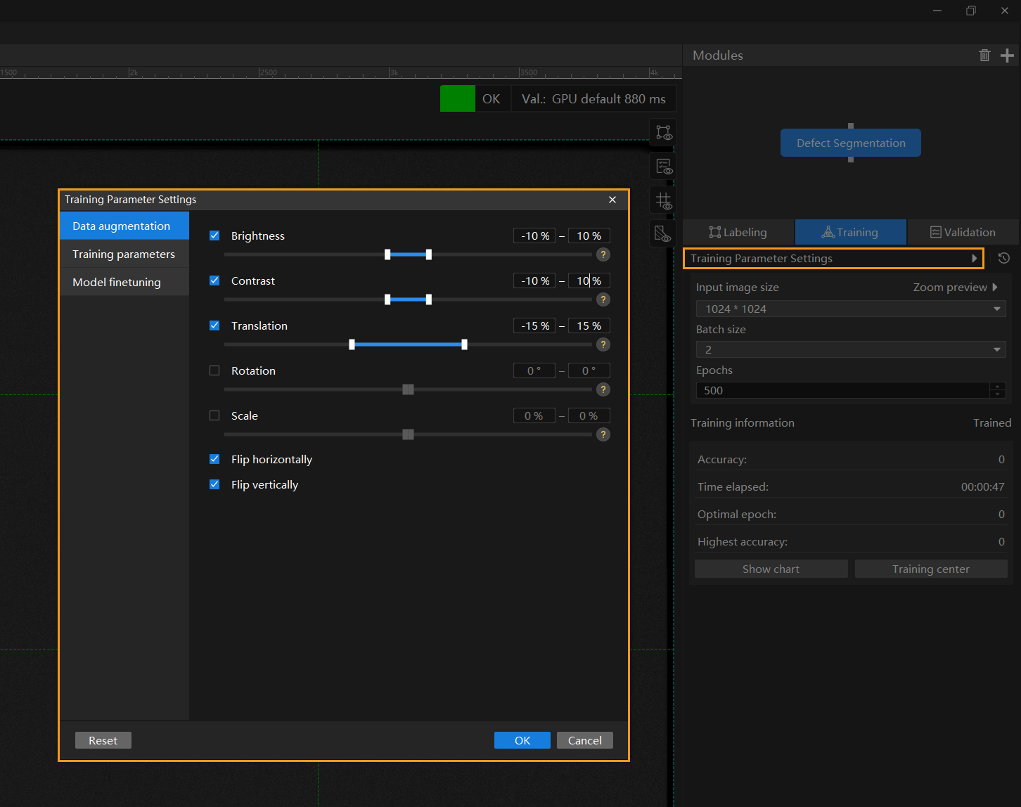 training parameters configuration