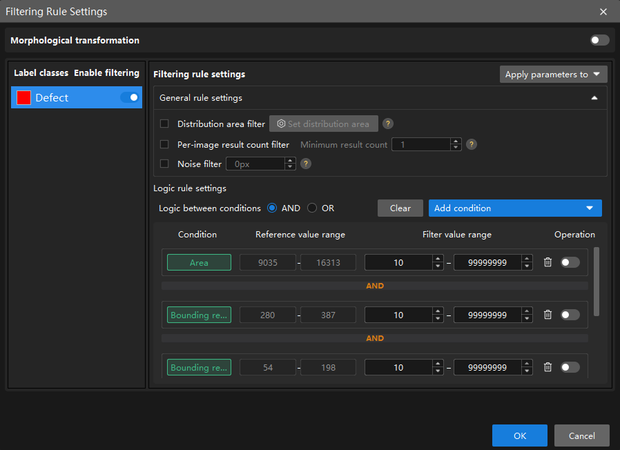 filtering rule settings