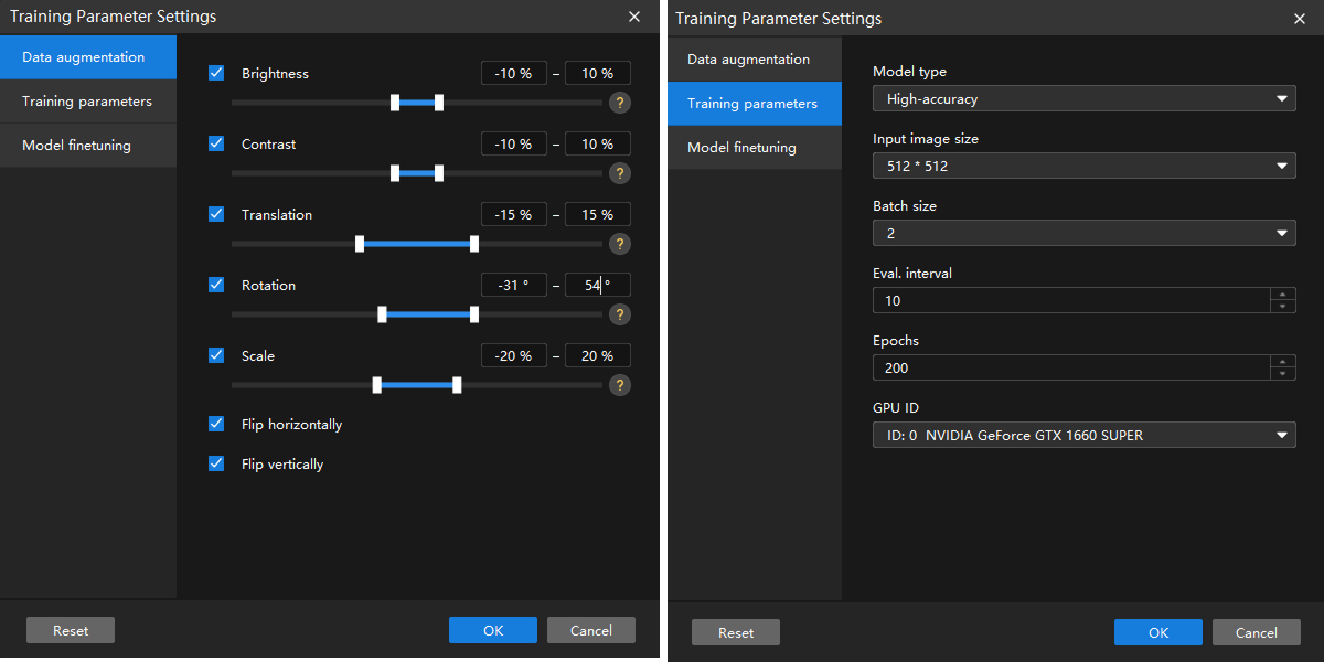 example projects set train parameter