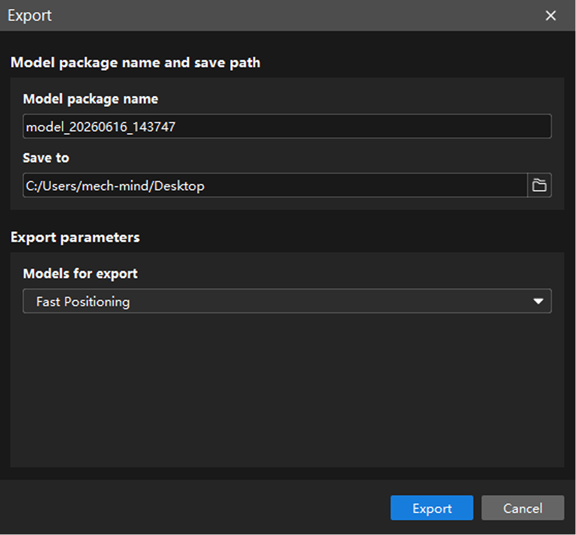 example projects locate export model