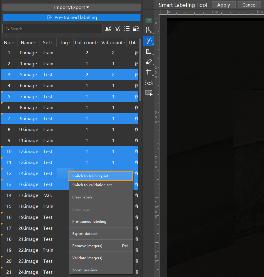 example projects add training set
