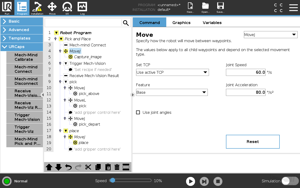 set movej capture e