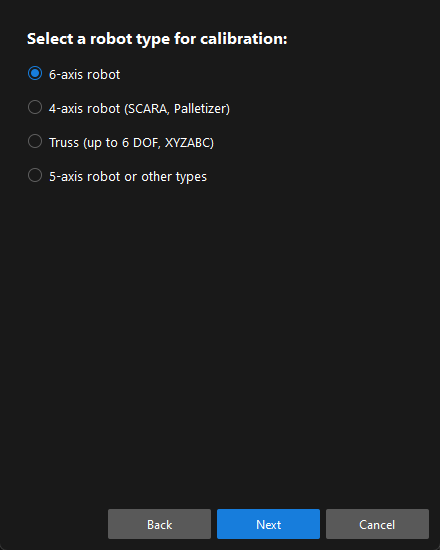calibration ete calib preset select robot type
