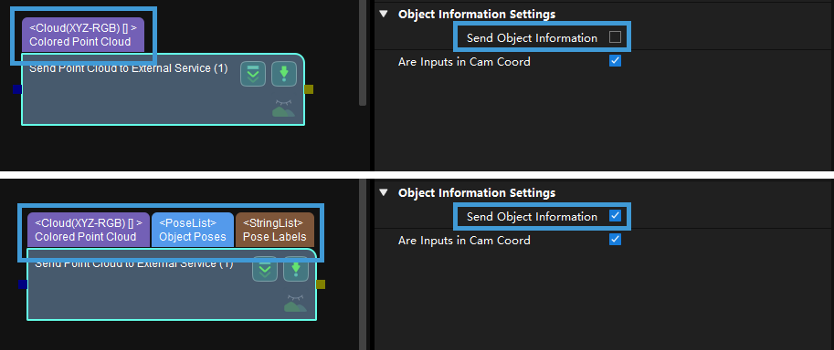 send point cloud to external service send object information