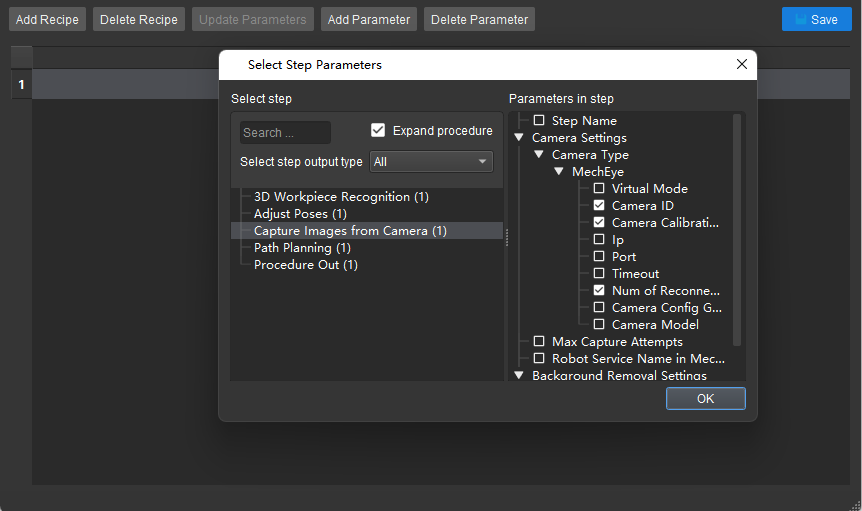 parameter recipe configuration add parameter settings