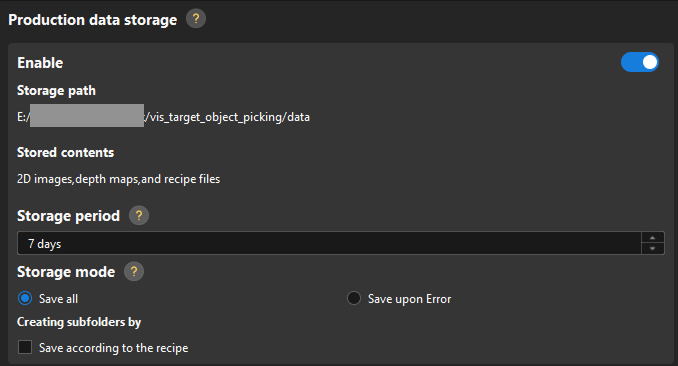 production interface configurator production data save