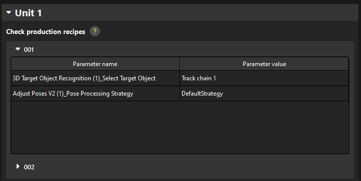 production interface configurator show recipe