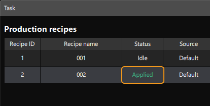 switch workpiece types check recipe status