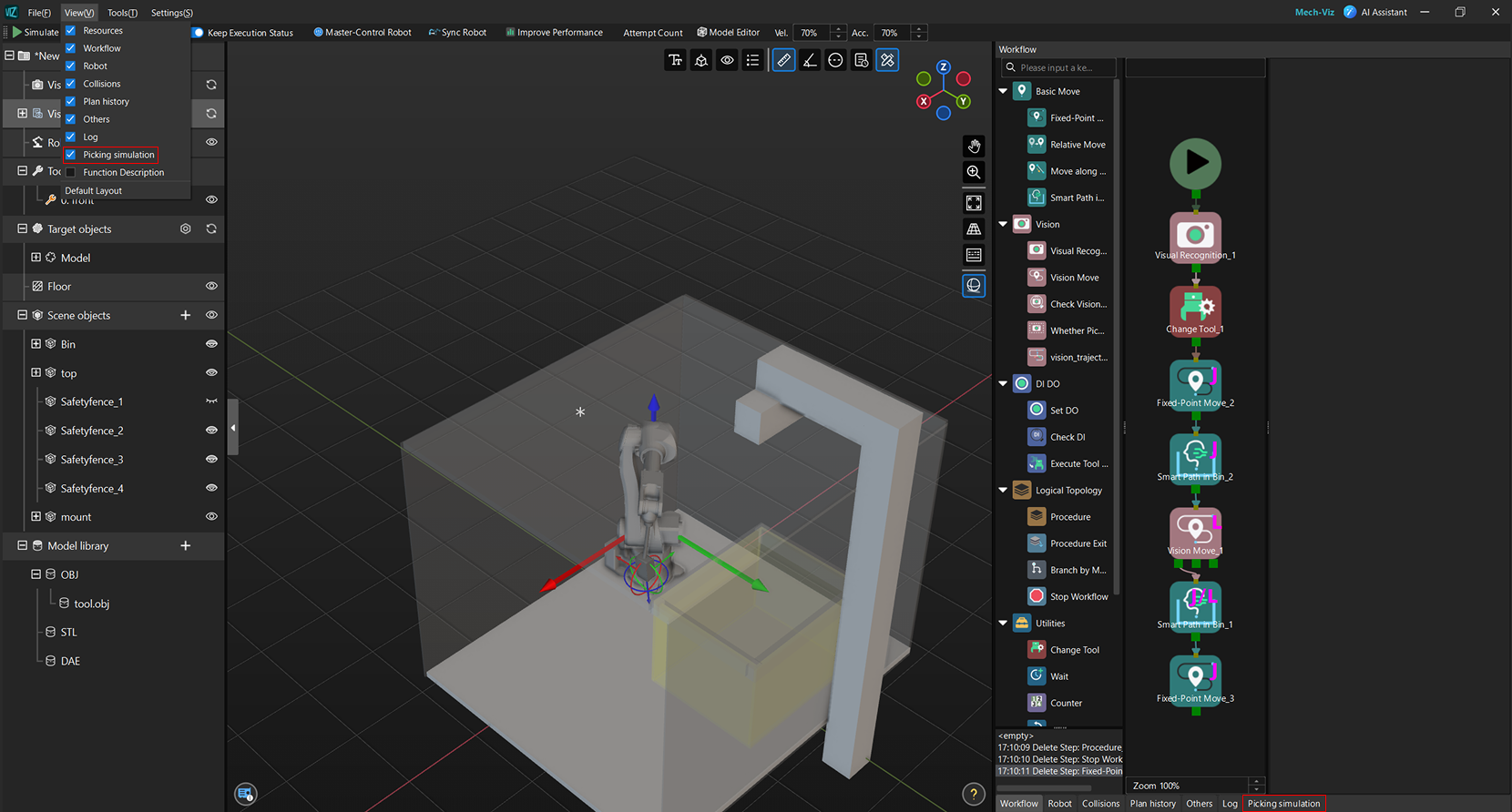 picking simulation tool interface