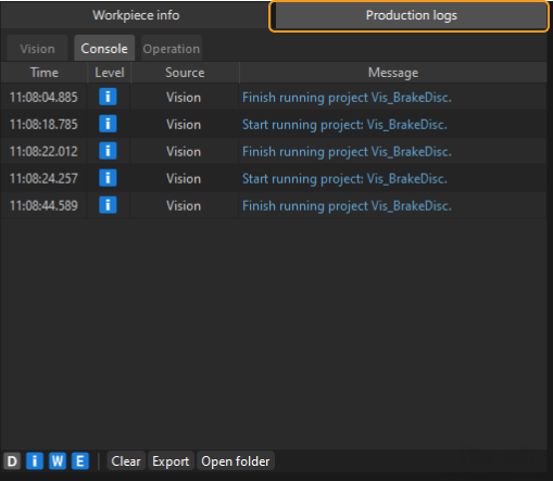 check production logs interface