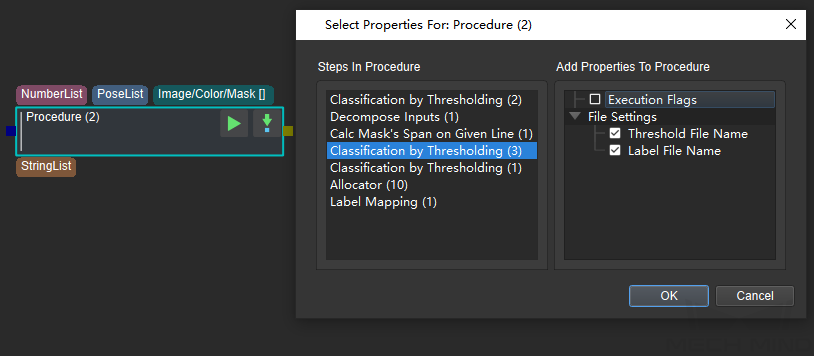 Set parameters for procedure
