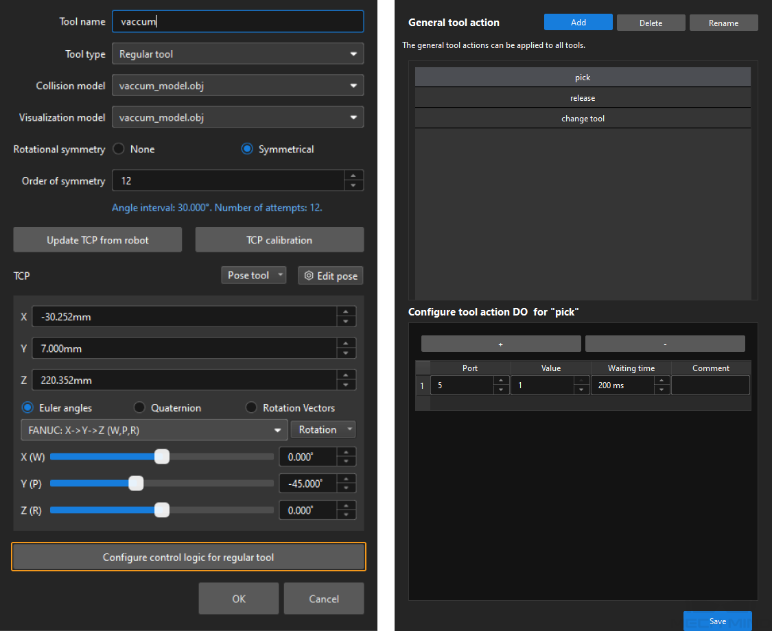 configure regular tool control logic