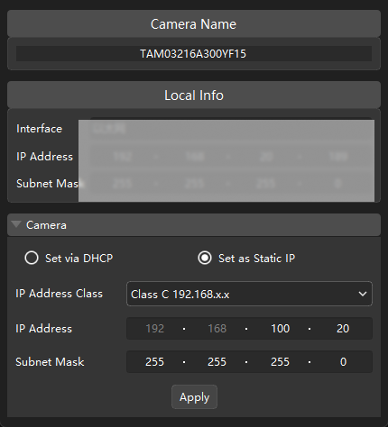 getting start set camera ip