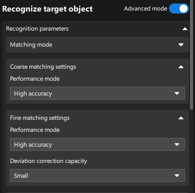 set matching parameters