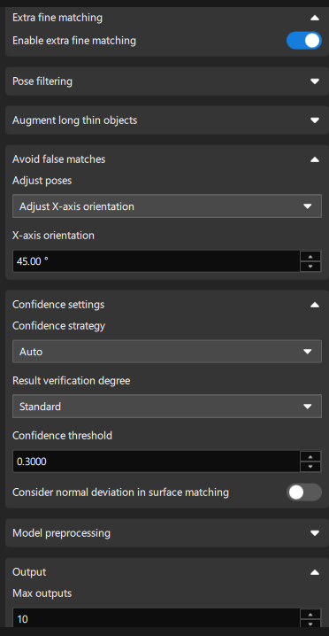 set matching parameters