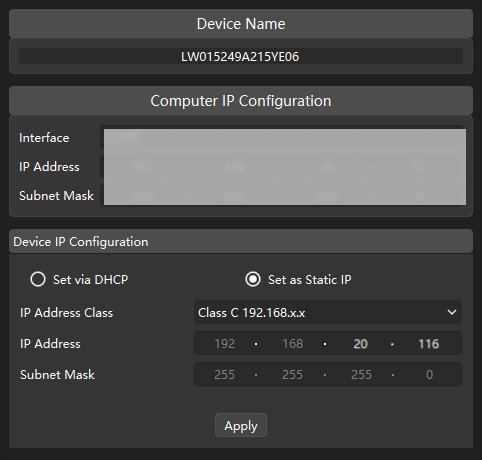 getting start set camera ip