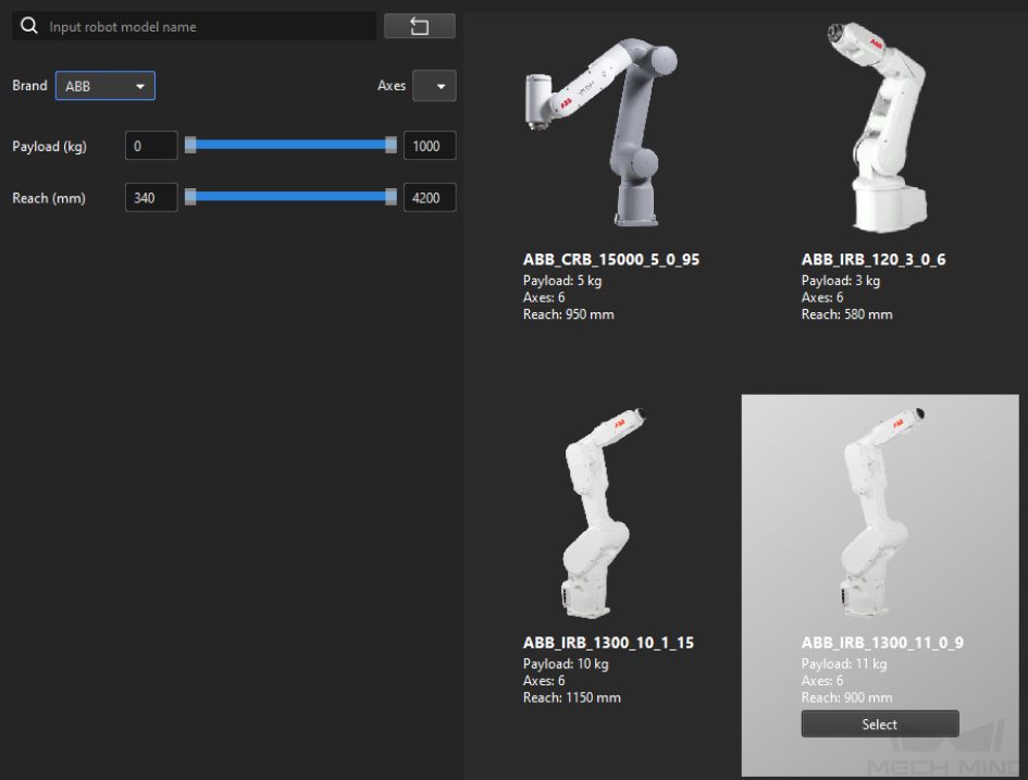 getting start select robot model