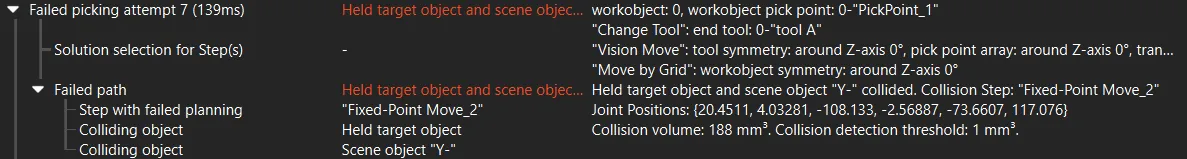 held object collided scene object plan history