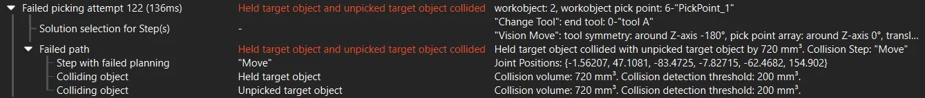 held object collided unpicked object plan history