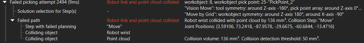 robot collided point cloud plan history