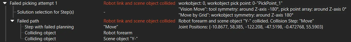 robot collided scene object plan history
