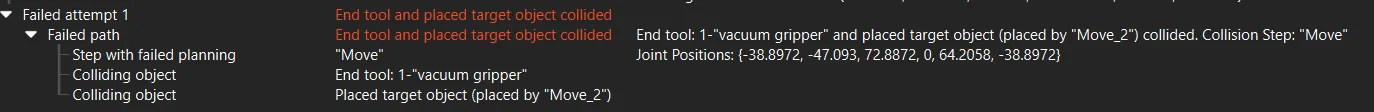 placed object collided tool plan history