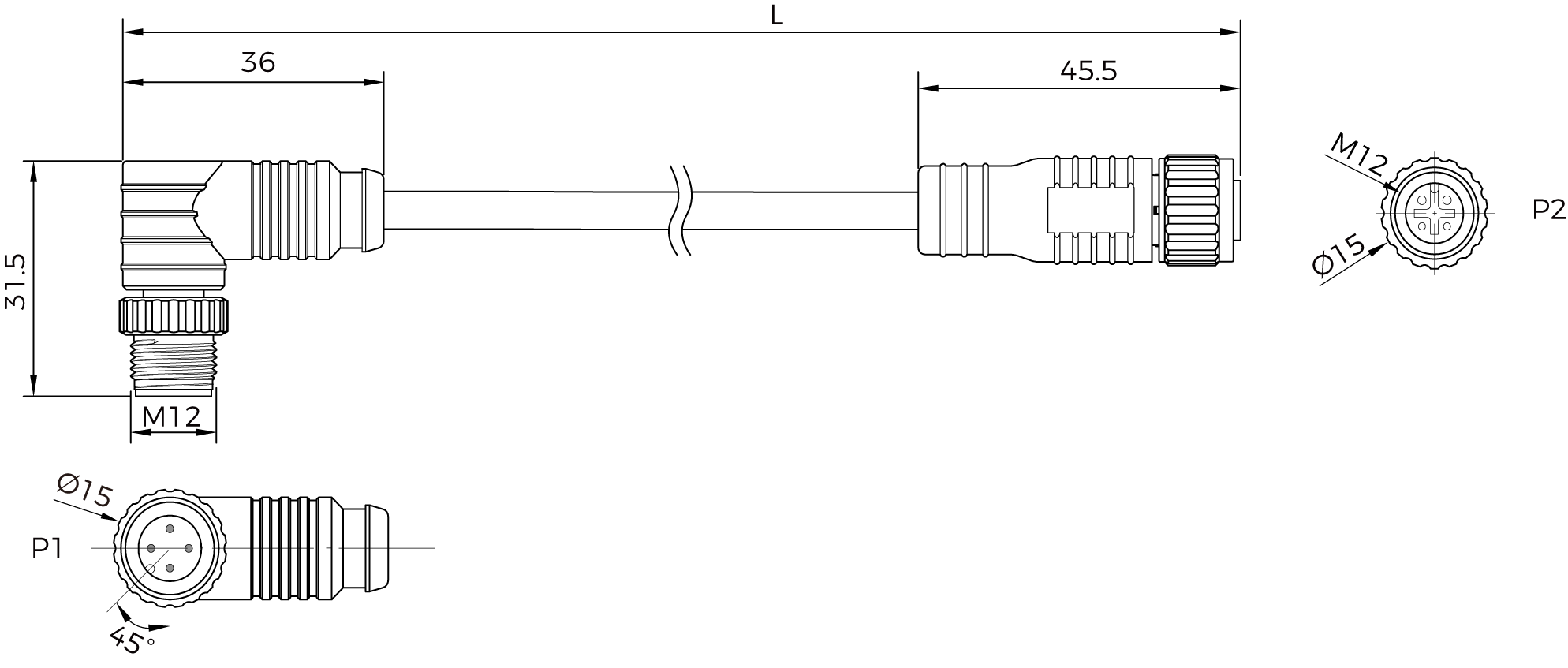 power extension cable angled