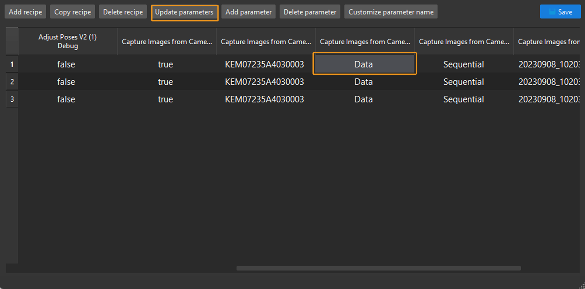 select parameter to update
