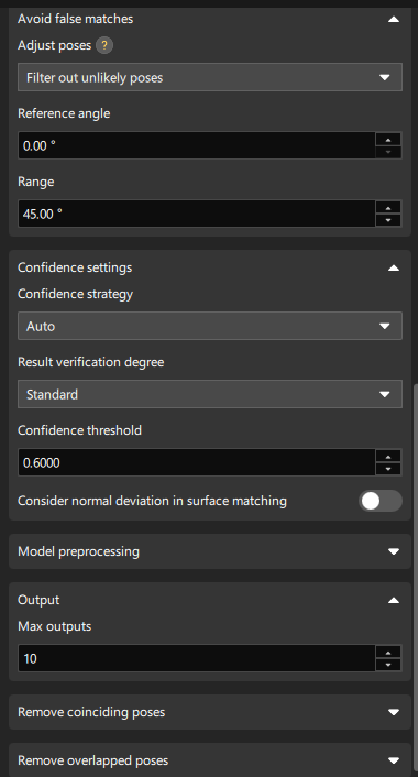 set matching parameters