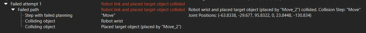 robot collided placed object plan history