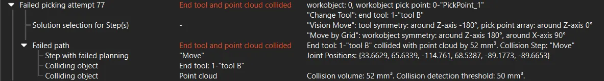 tool collided point cloud plan history