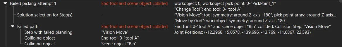 tool collided scene object plan history