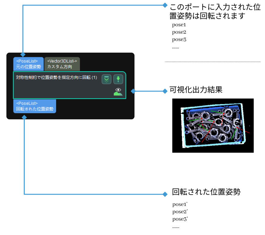 rotate poses to directions with symmetry constraint input and output