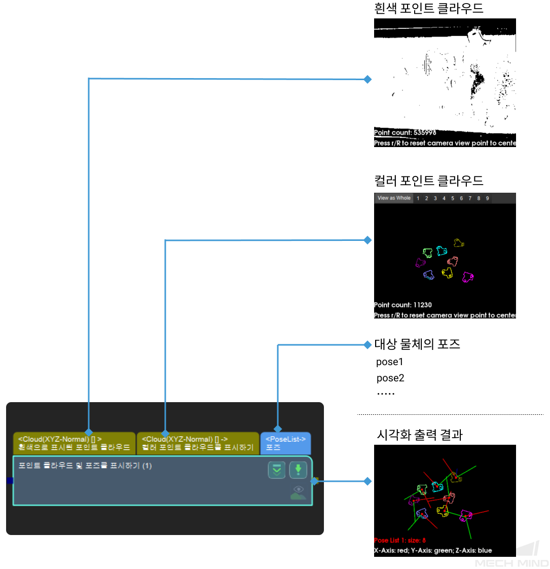 show point clouds and poses input and output