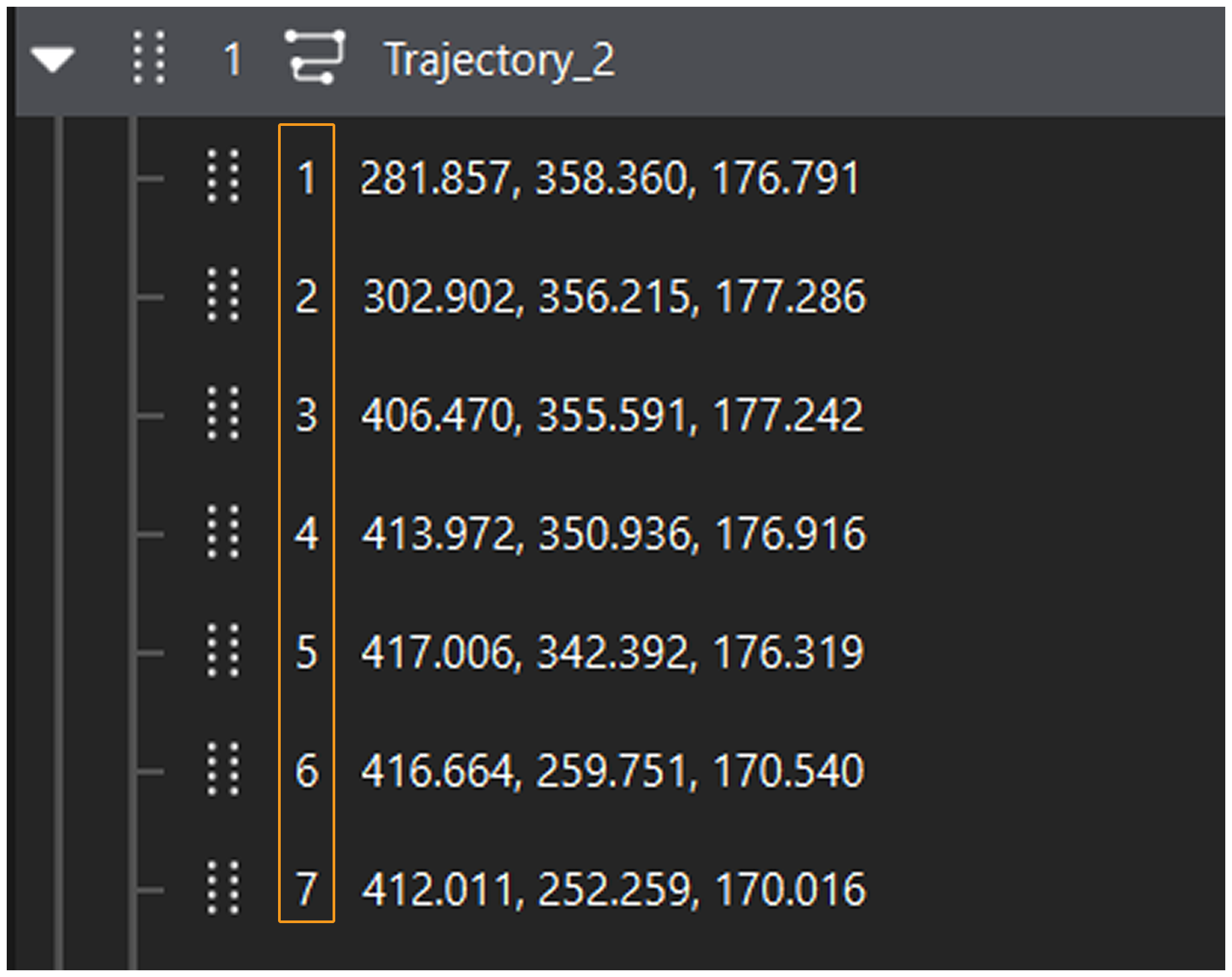 trajectory point number
