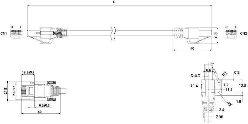 dimensions ethernet cable rj45