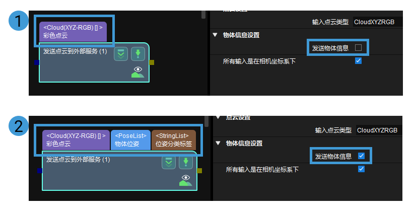 send point cloud to external service send object information